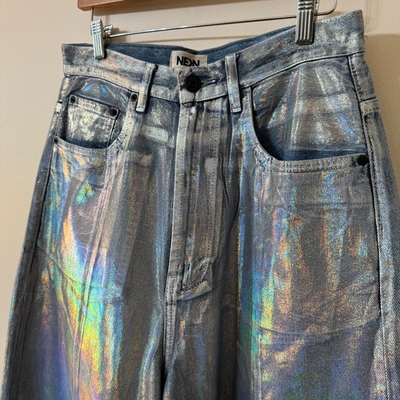 NEON denim LEROI coated wide leg jeans - size 28 - Picture 6 of 7